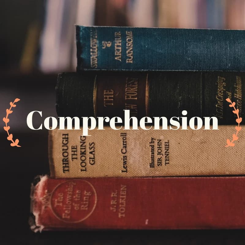 Comprehension — a stack of leather-bound classic books.